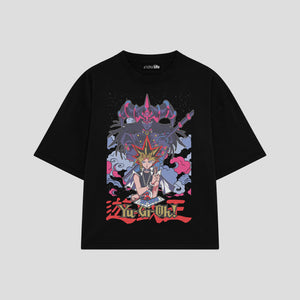 Playera streetwear premium de anime y gaming ExtraLife MX, corte boxy oversized drop shoulder heavyweight en color Deep Black y Off-White, moda urbana mexicana de culto.