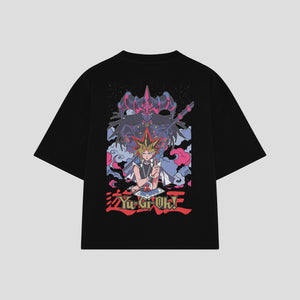 Playera streetwear premium de anime y gaming ExtraLife MX, corte boxy oversized drop shoulder heavyweight en color Deep Black y Off-White, moda urbana mexicana de culto.
