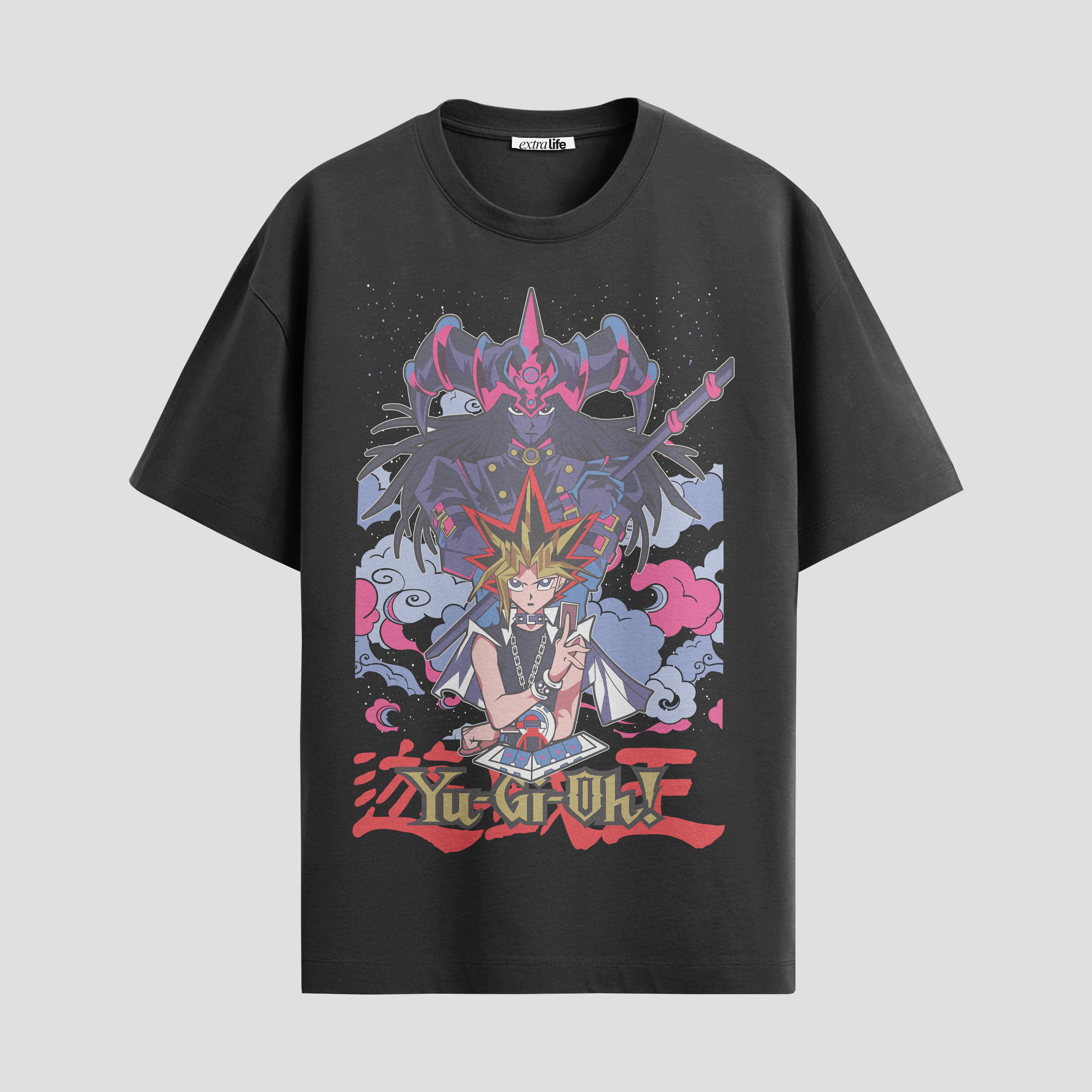 Playera urbana de anime y gaming ExtraLife MX, corte Standard Fit unisex ligero y transpirable en color Deep Black y Pure White, ropa de uso diario para gym y casual.