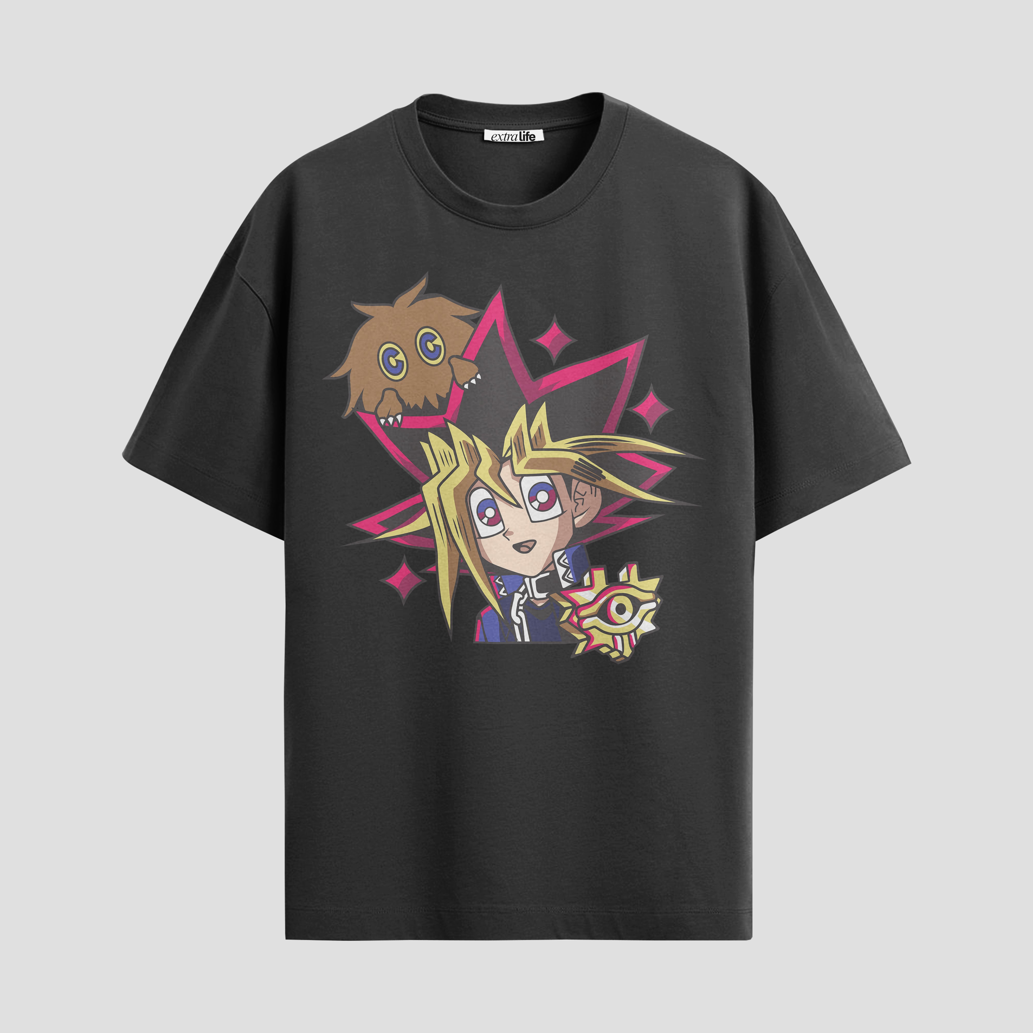 Playera urbana de anime y gaming ExtraLife MX, corte Standard Fit unisex ligero y transpirable en color Deep Black y Pure White, ropa de uso diario para gym y casual.