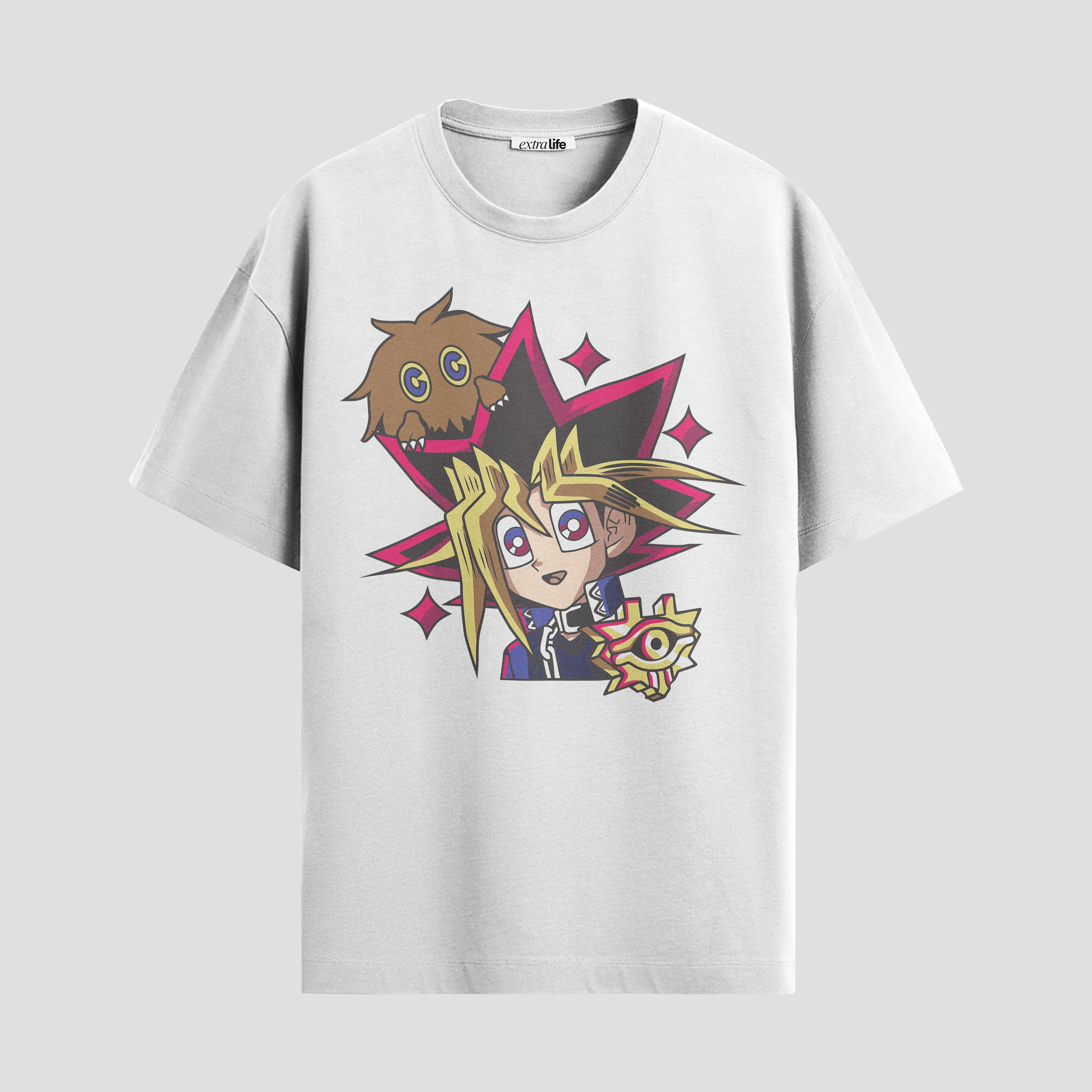 Playera urbana de anime y gaming ExtraLife MX, corte Standard Fit unisex ligero y transpirable en color Deep Black y Pure White, ropa de uso diario para gym y casual.