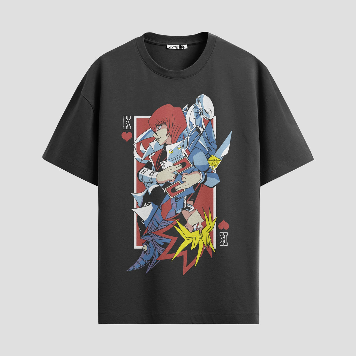 Playera urbana de anime y gaming ExtraLife MX, corte Classic Premium unisex ligero y transpirable en color Deep Black y Pure White, ropa de uso diario para gym y casual.