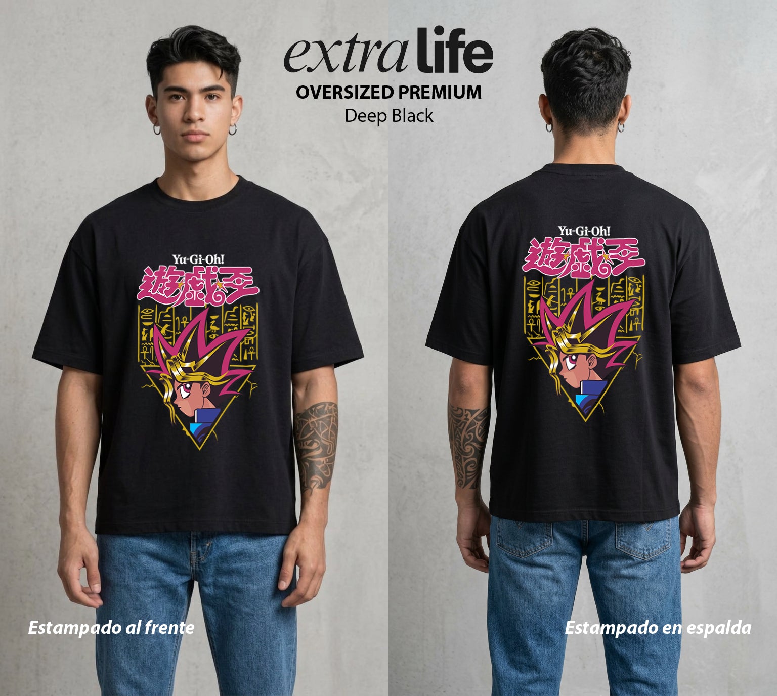 El Duelo del Destino | El Faraon del Duelo #04506 - Playera Oversized Premium | Deep Black - Foto en modelo
