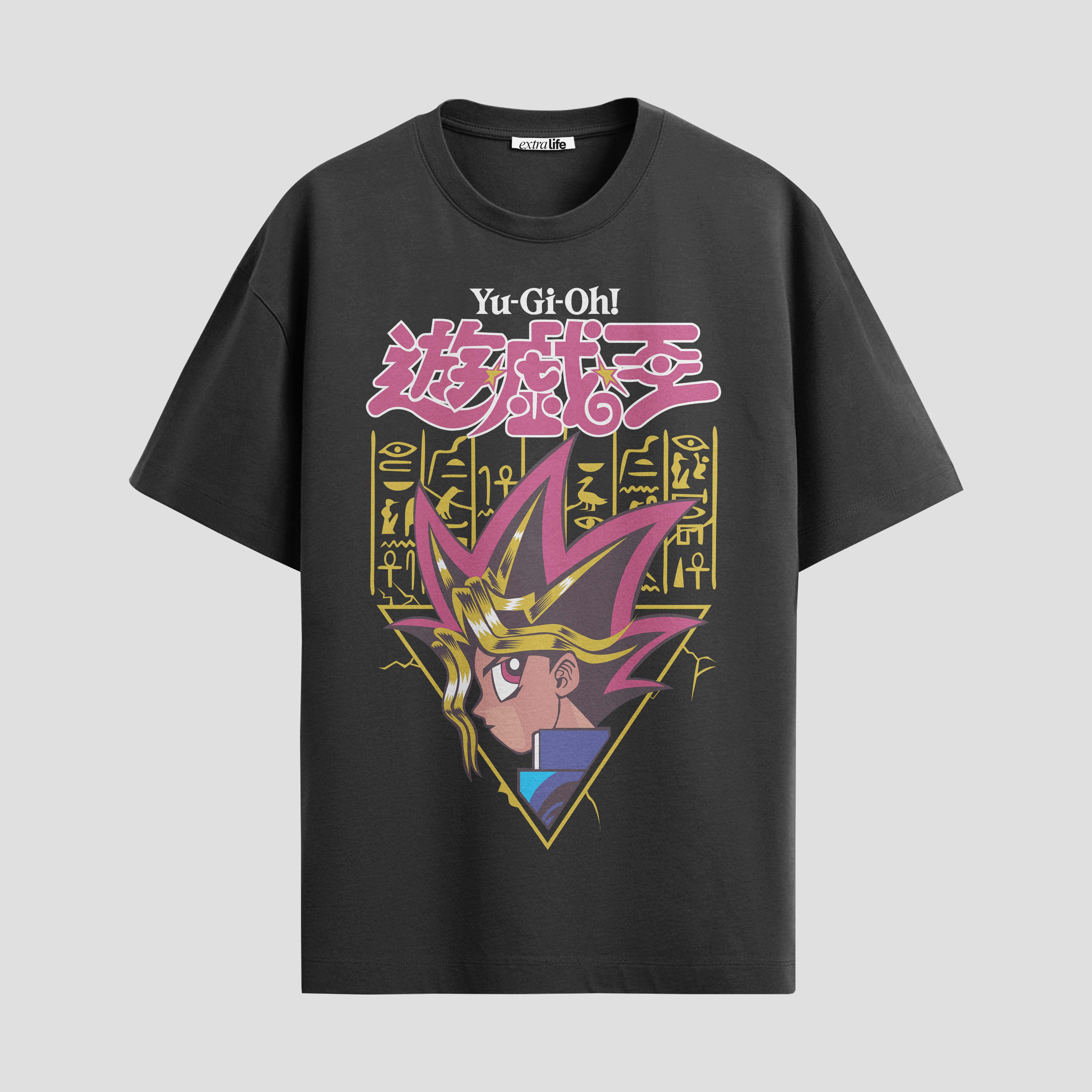 Playera urbana de anime y gaming ExtraLife MX, corte Standard Fit unisex ligero y transpirable en color Deep Black y Pure White, ropa de uso diario para gym y casual.