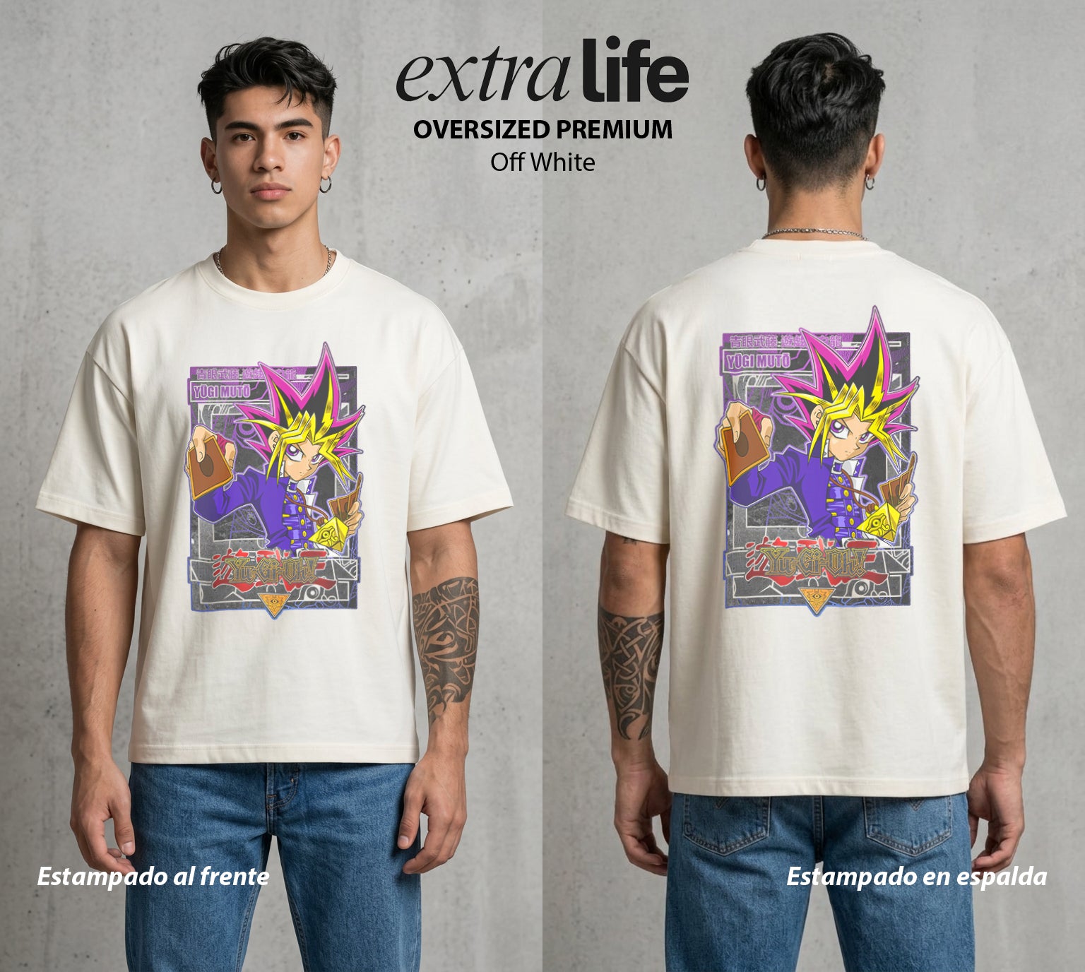 El Duelo del Destino | El Duelo del Faraon #04507 - Playera Oversized Premium | Off White - Foto en modelo