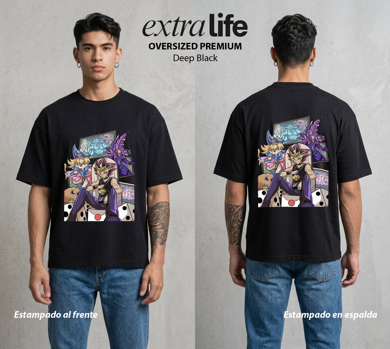 El Duelo del Destino | El Duelo del Faraon #04508 - Playera Oversized Premium | Deep Black - Foto en modelo
