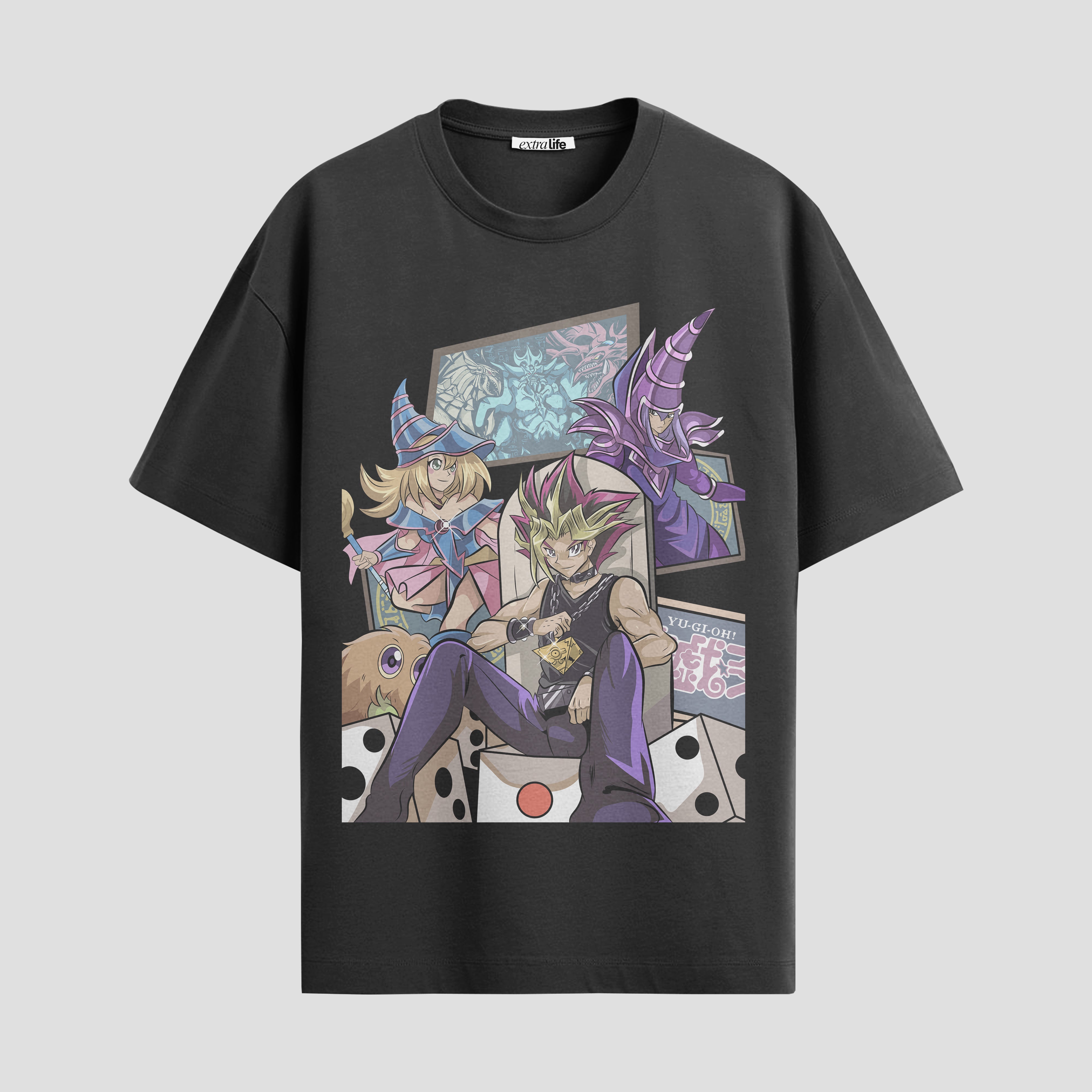 Playera urbana de anime y gaming ExtraLife MX, corte Standard Fit unisex ligero y transpirable en color Deep Black y Pure White, ropa de uso diario para gym y casual.