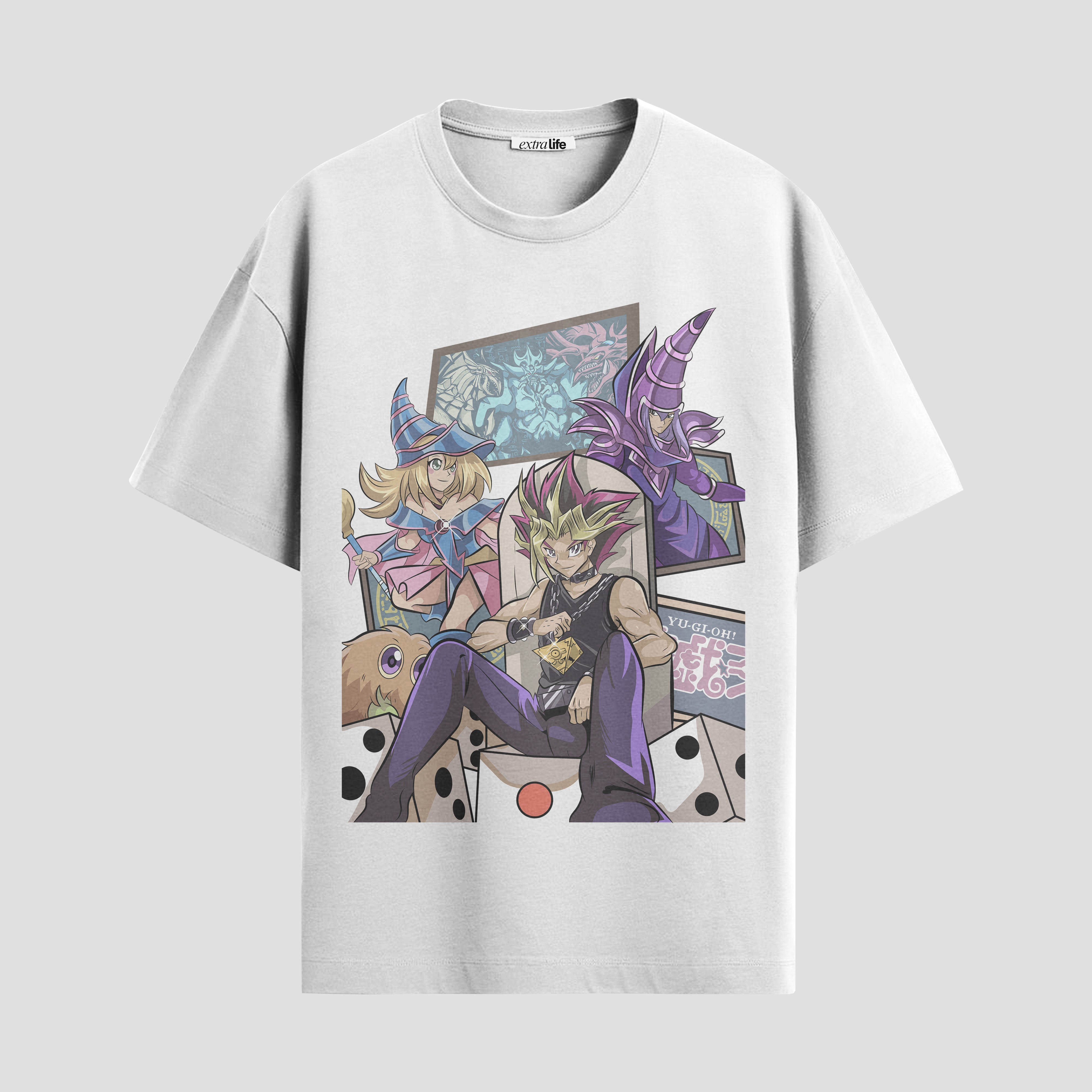 Playera urbana de anime y gaming ExtraLife MX, corte Standard Fit unisex ligero y transpirable en color Deep Black y Pure White, ropa de uso diario para gym y casual.