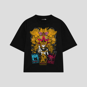 Playera streetwear premium de anime y gaming ExtraLife MX, corte boxy oversized drop shoulder heavyweight en color Deep Black y Off-White, moda urbana mexicana de culto.