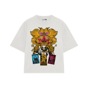 Playera streetwear premium de anime y gaming ExtraLife MX, corte boxy oversized drop shoulder heavyweight en color Deep Black y Off-White, moda urbana mexicana de culto.