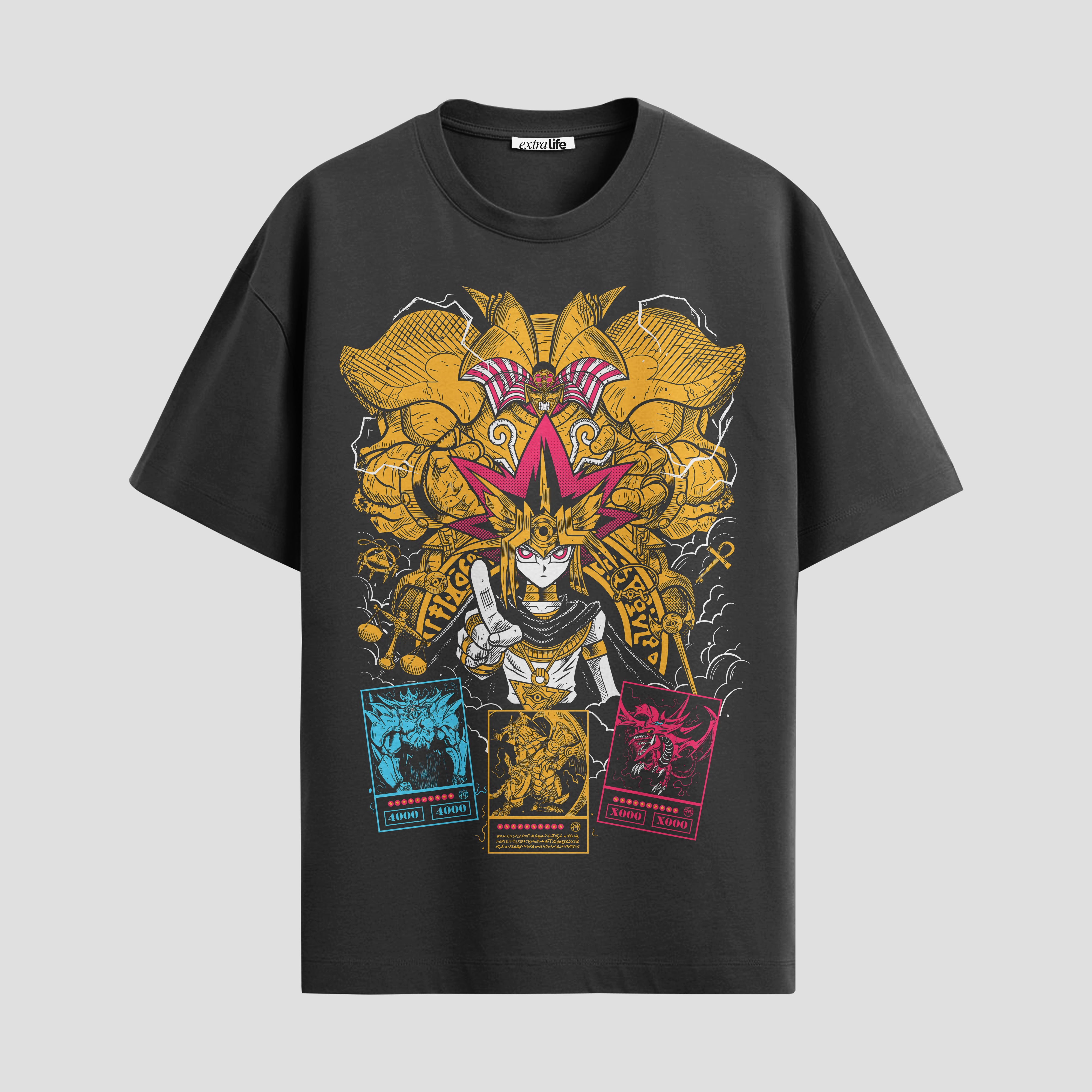 Playera urbana de anime y gaming ExtraLife MX, corte Standard Fit unisex ligero y transpirable en color Deep Black y Pure White, ropa de uso diario para gym y casual.