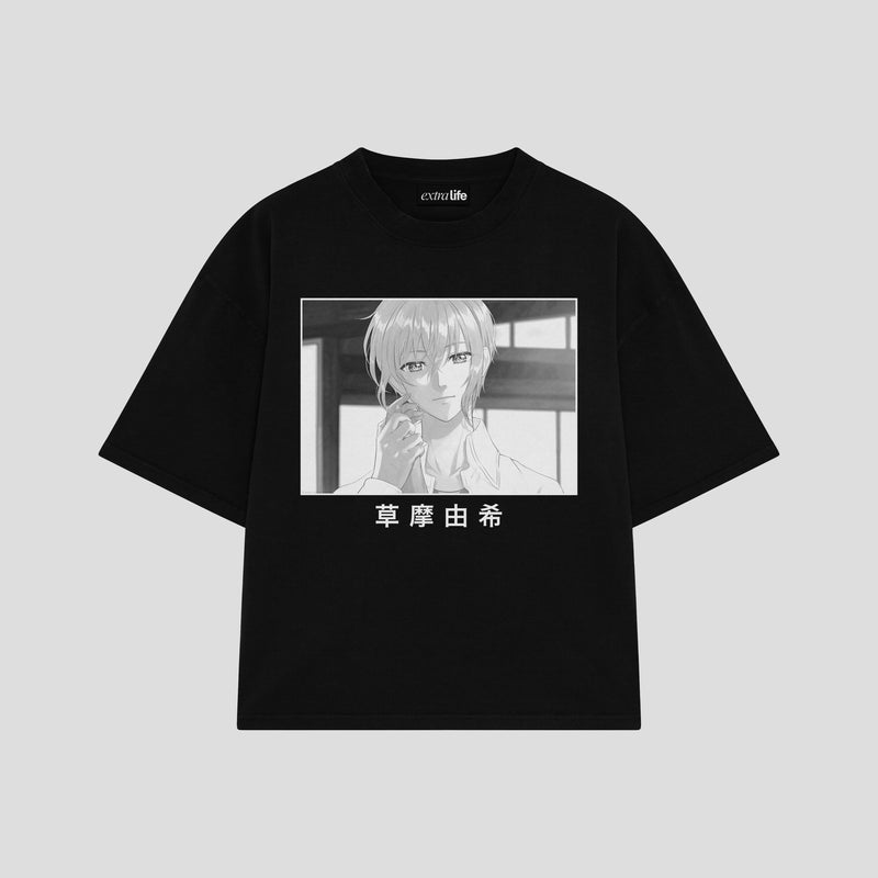 Playera streetwear premium de anime y gaming ExtraLife MX, corte boxy oversized drop shoulder heavyweight en color Deep Black y Off-White, moda urbana mexicana de culto.