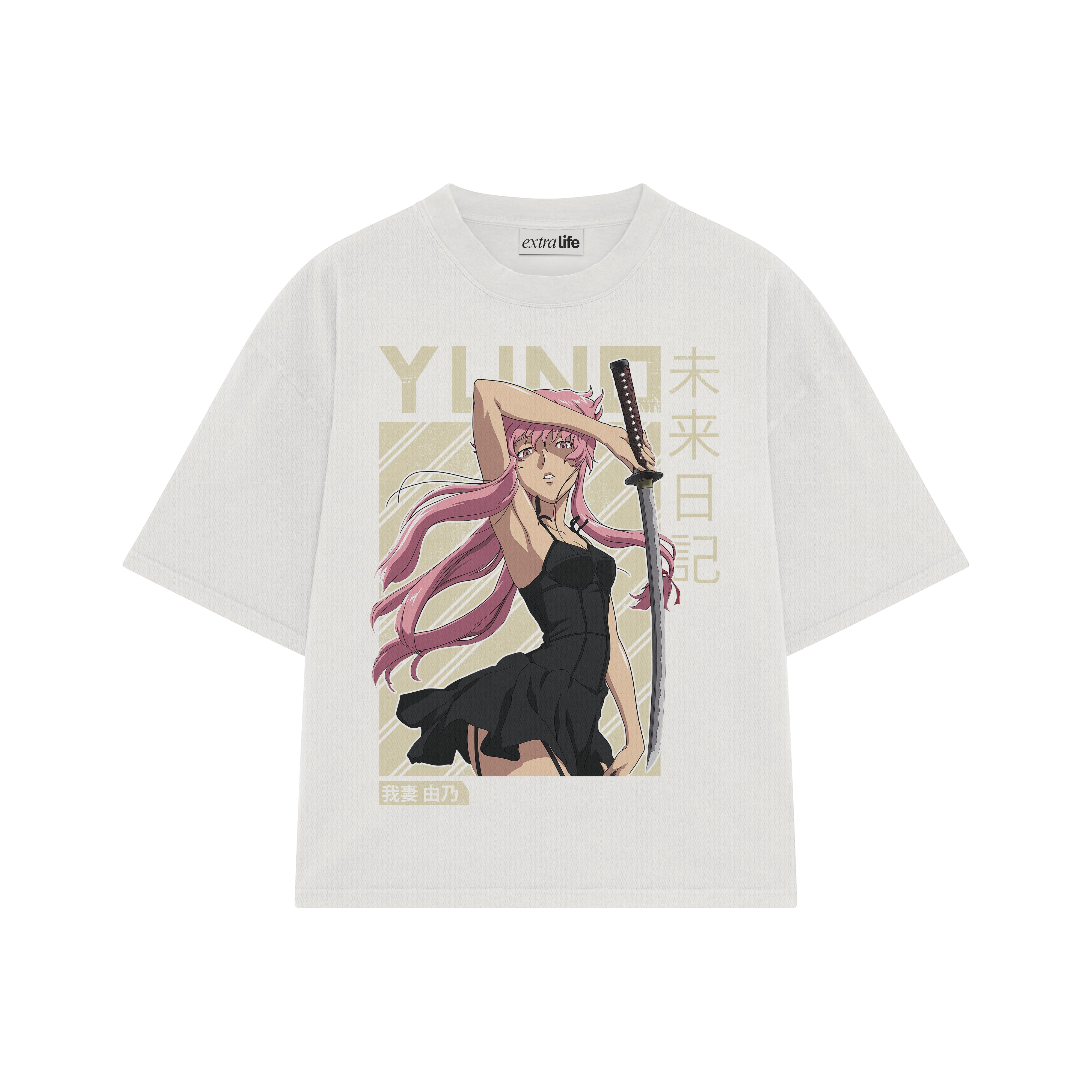 Playera streetwear premium de anime y gaming ExtraLife MX, corte boxy oversized drop shoulder heavyweight en color Deep Black y Off-White, moda urbana mexicana de culto.