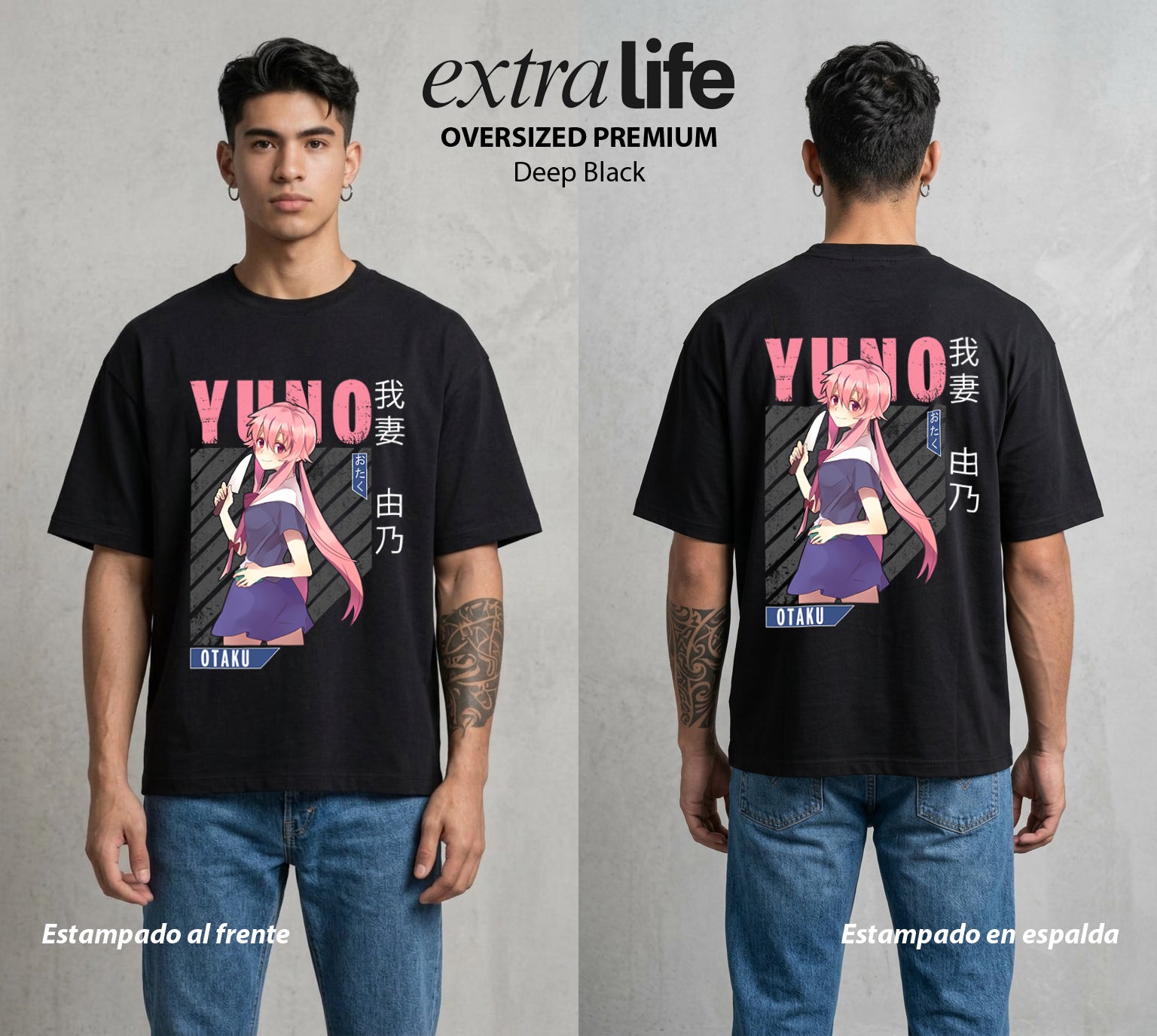 El Diario del Futuro | La Yandere del Destino #04515 - Playera Oversized Premium | Deep Black - Foto en modelo