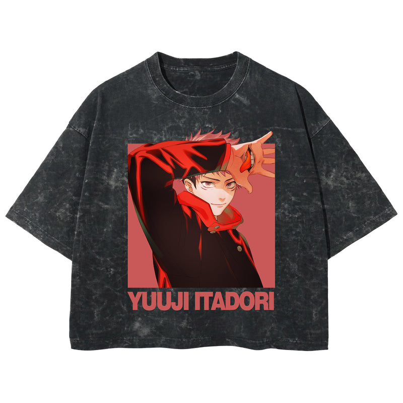 Playera streetwear premium de anime y gaming ExtraLife MX, corte boxy deluxe mineral wash heavyweight en color Acid Wash, moda urbana mexicana de culto.