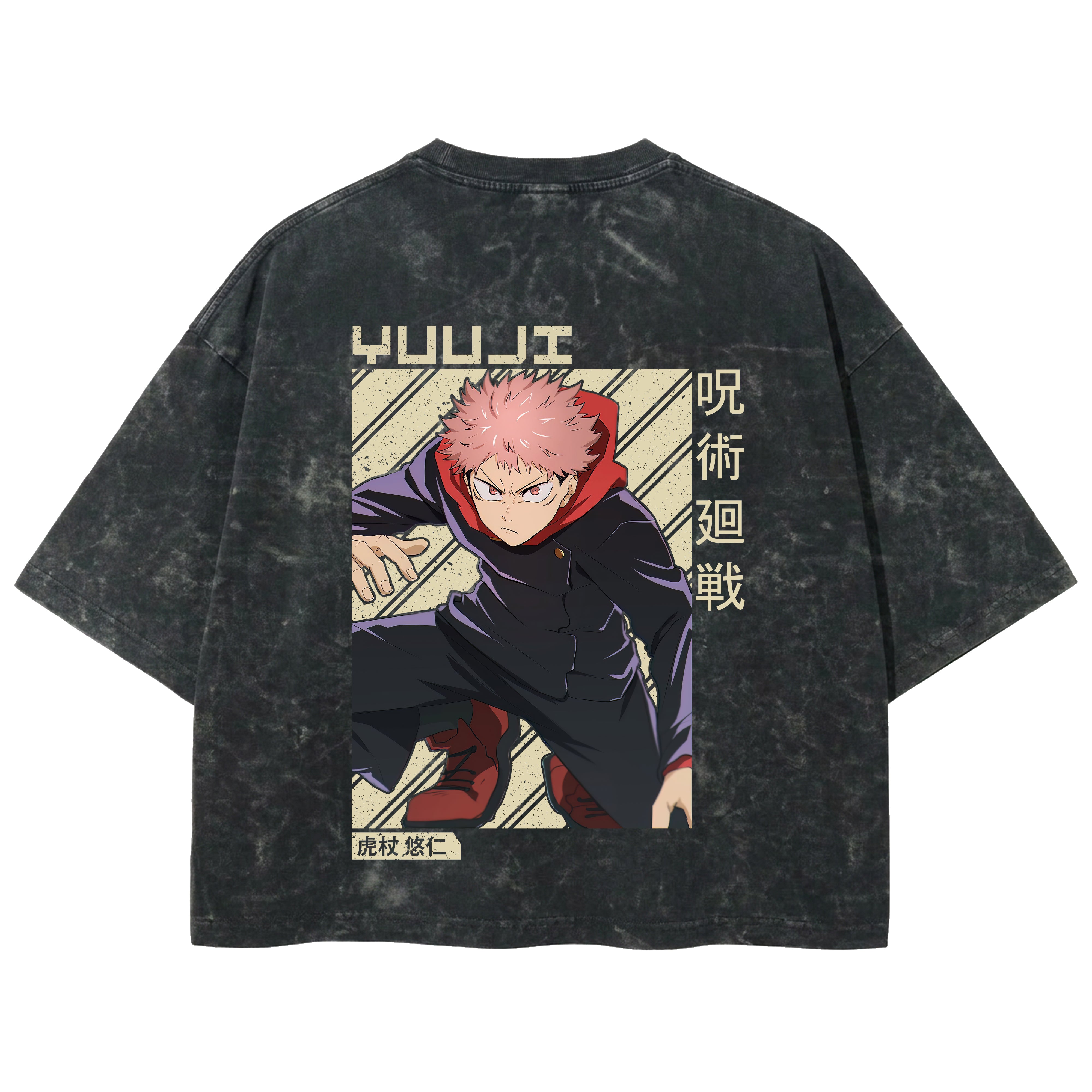 Playera streetwear premium de anime y gaming ExtraLife MX, corte boxy deluxe mineral wash heavyweight en color Acid Wash, moda urbana mexicana de culto.
