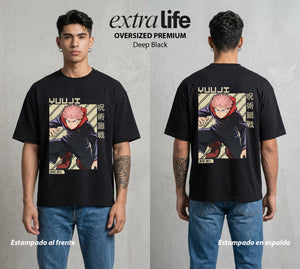 El Arte de las Maldiciones | El Recipiente del Rey #04521 - Playera Oversized Premium | Deep Black - Foto en modelo
