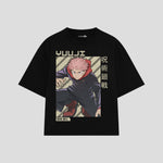 Playera streetwear premium de anime y gaming ExtraLife MX, corte boxy oversized drop shoulder heavyweight en color Deep Black y Off-White, moda urbana mexicana de culto.