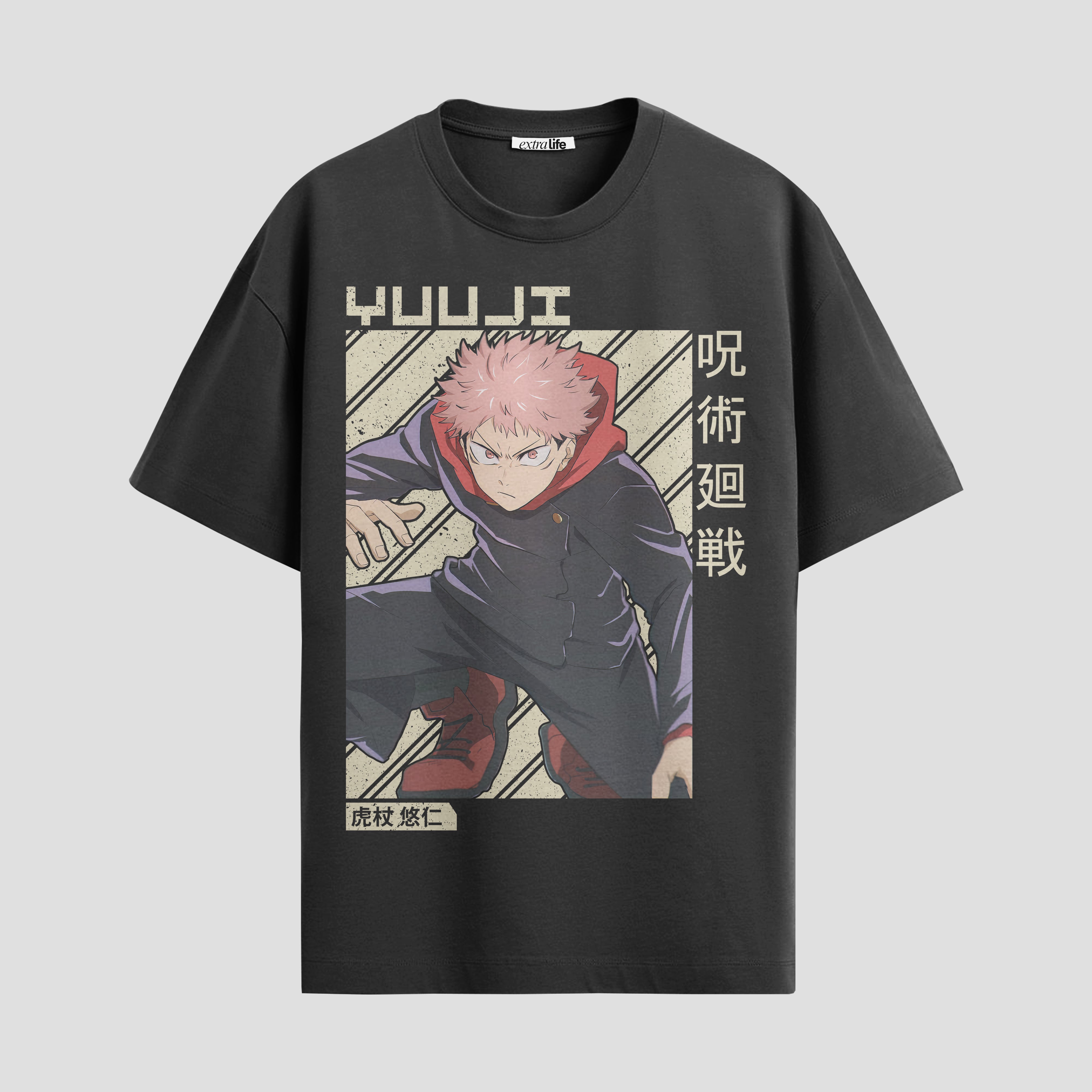 Playera urbana de anime y gaming ExtraLife MX, corte Standard Fit unisex ligero y transpirable en color Deep Black y Pure White, ropa de uso diario para gym y casual.