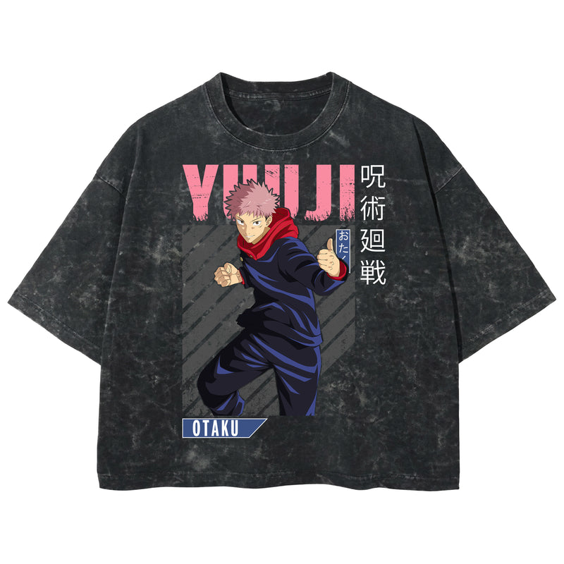 Playera streetwear premium de anime y gaming ExtraLife MX, corte boxy deluxe mineral wash heavyweight en color Acid Wash, moda urbana mexicana de culto.