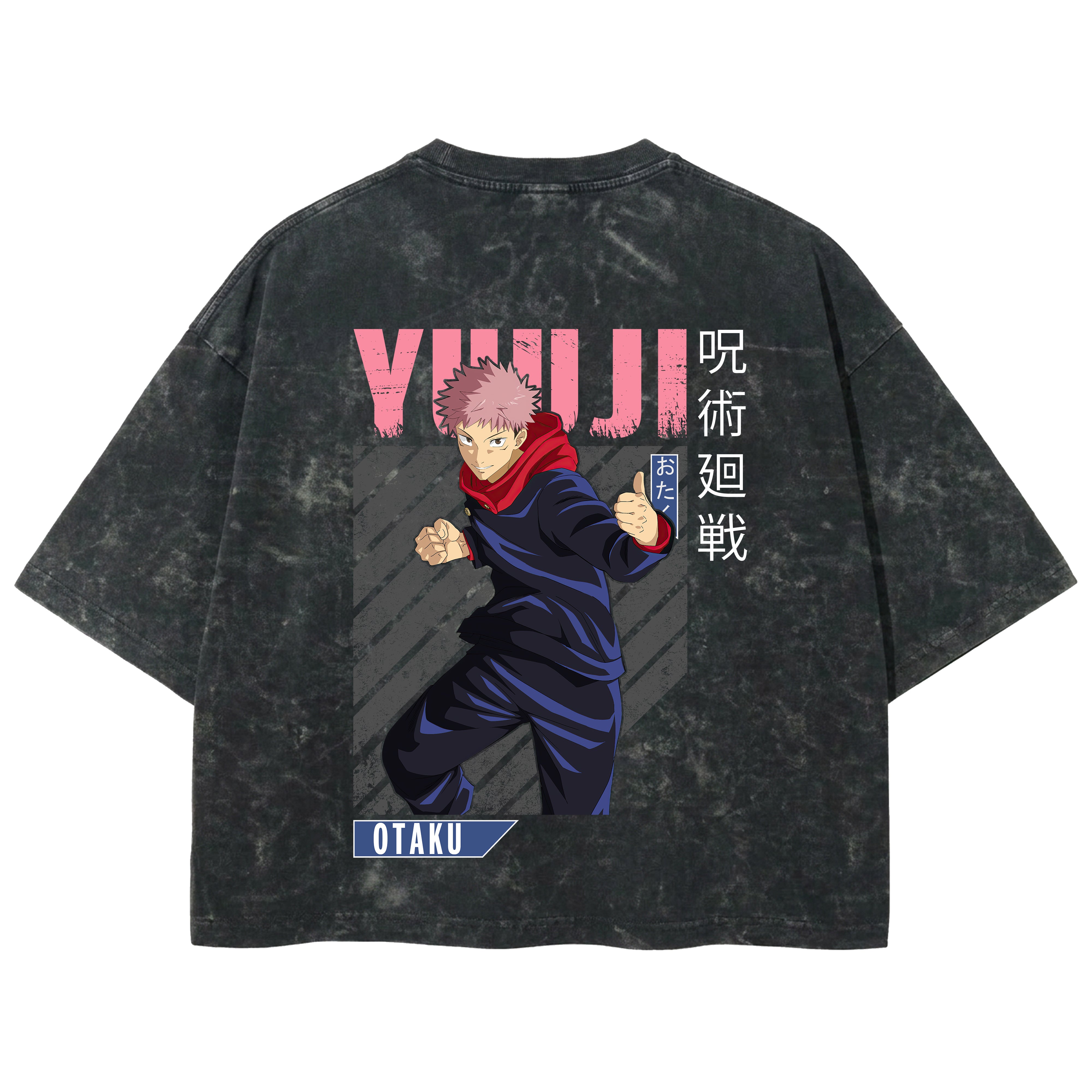 Playera streetwear premium de anime y gaming ExtraLife MX, corte boxy deluxe mineral wash heavyweight en color Acid Wash, moda urbana mexicana de culto.