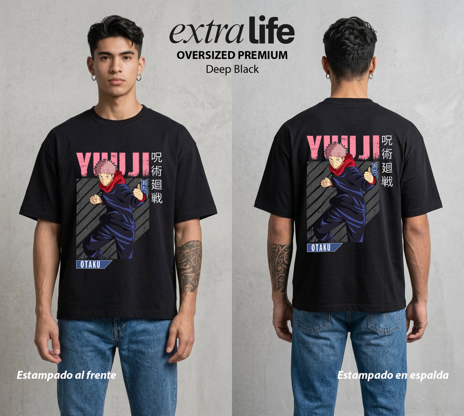 El Arte de las Maldiciones | Fuerza de Voluntad #04522 - Playera Oversized Premium | Deep Black - Foto en modelo