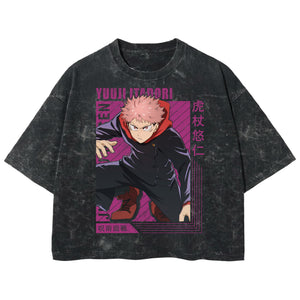 Playera streetwear premium de anime y gaming ExtraLife MX, corte boxy deluxe mineral wash heavyweight en color Acid Wash, moda urbana mexicana de culto.