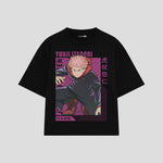 Playera streetwear premium de anime y gaming ExtraLife MX, corte boxy oversized drop shoulder heavyweight en color Deep Black y Off-White, moda urbana mexicana de culto.