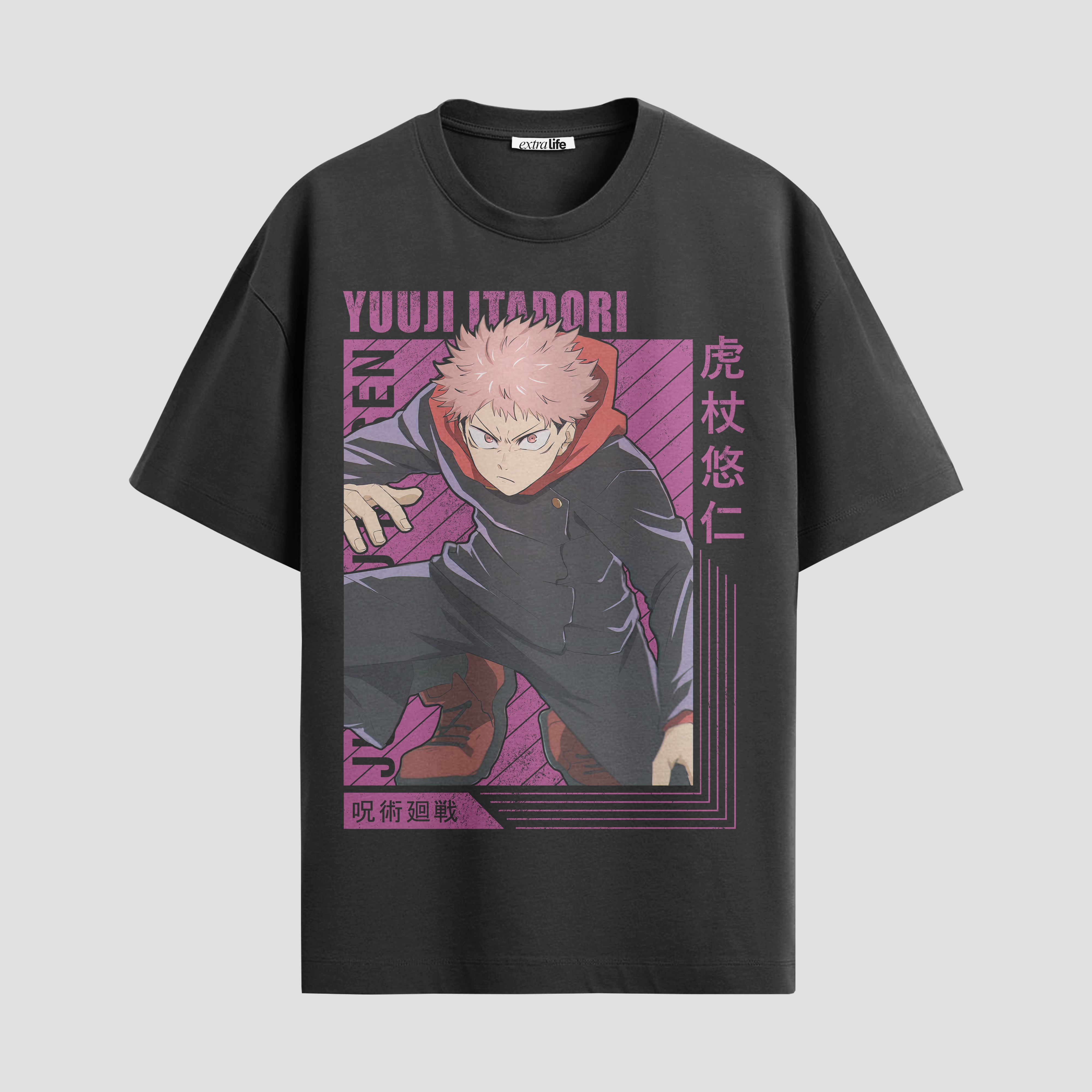 Playera urbana de anime y gaming ExtraLife MX, corte Standard Fit unisex ligero y transpirable en color Deep Black y Pure White, ropa de uso diario para gym y casual.