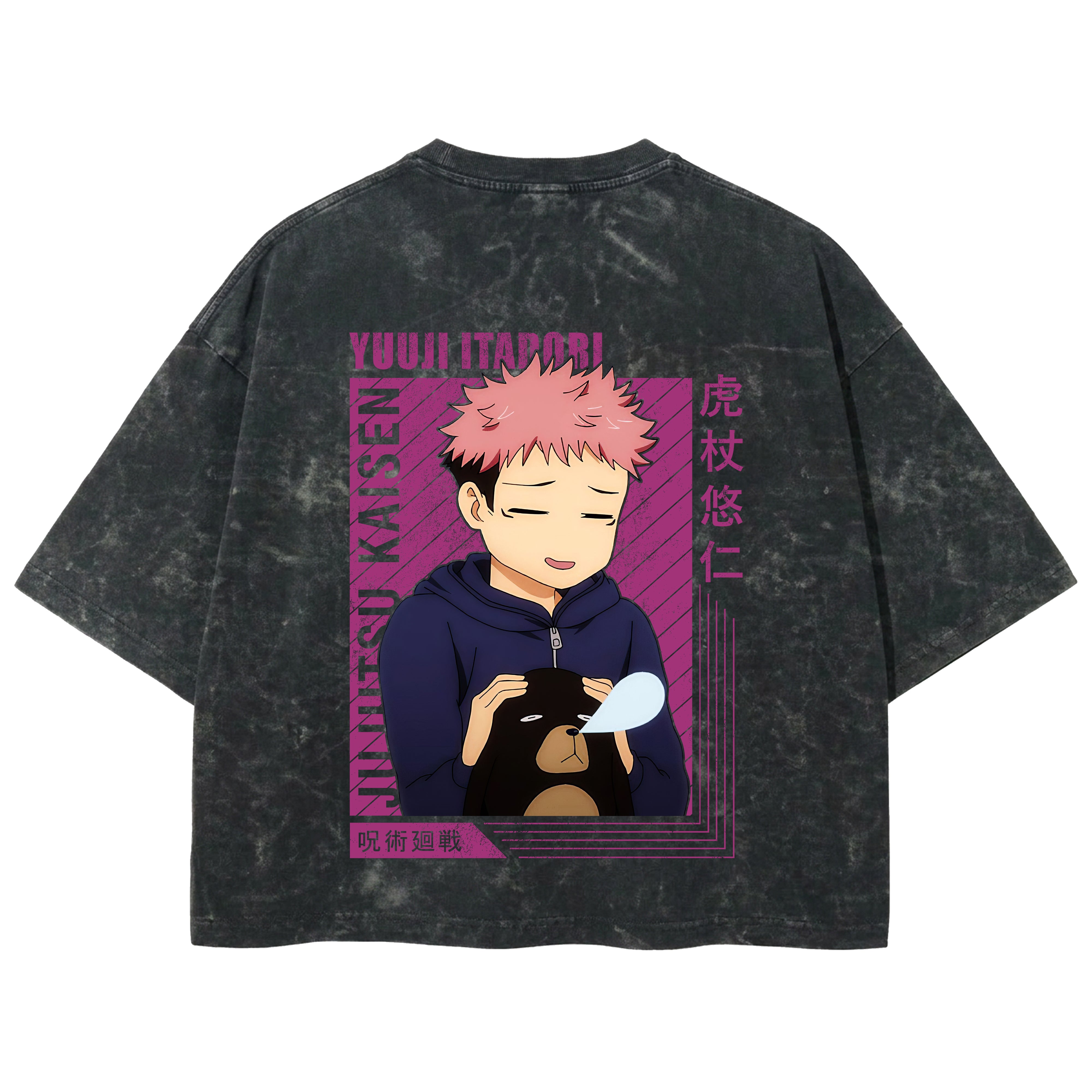 Playera streetwear premium de anime y gaming ExtraLife MX, corte boxy deluxe mineral wash heavyweight en color Acid Wash, moda urbana mexicana de culto.