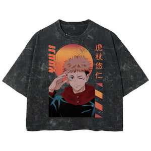 Playera streetwear premium de anime y gaming ExtraLife MX, corte boxy deluxe mineral wash heavyweight en color Acid Wash, moda urbana mexicana de culto.