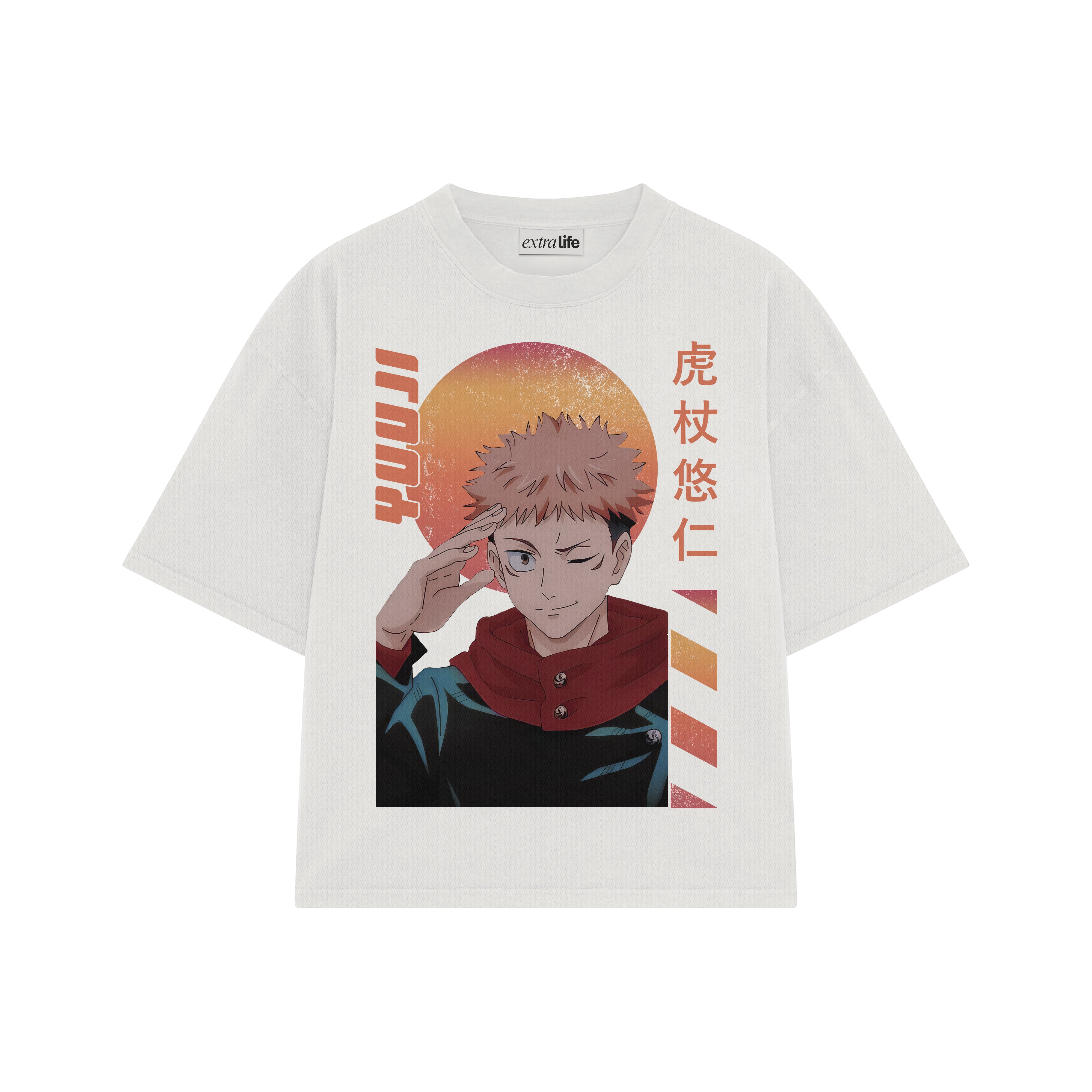 Playera streetwear premium de anime y gaming ExtraLife MX, corte boxy oversized drop shoulder heavyweight en color Deep Black y Off-White, moda urbana mexicana de culto.