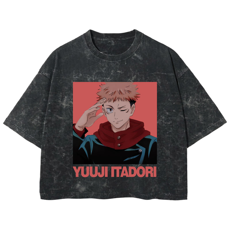Playera streetwear premium de anime y gaming ExtraLife MX, corte boxy deluxe mineral wash heavyweight en color Acid Wash, moda urbana mexicana de culto.