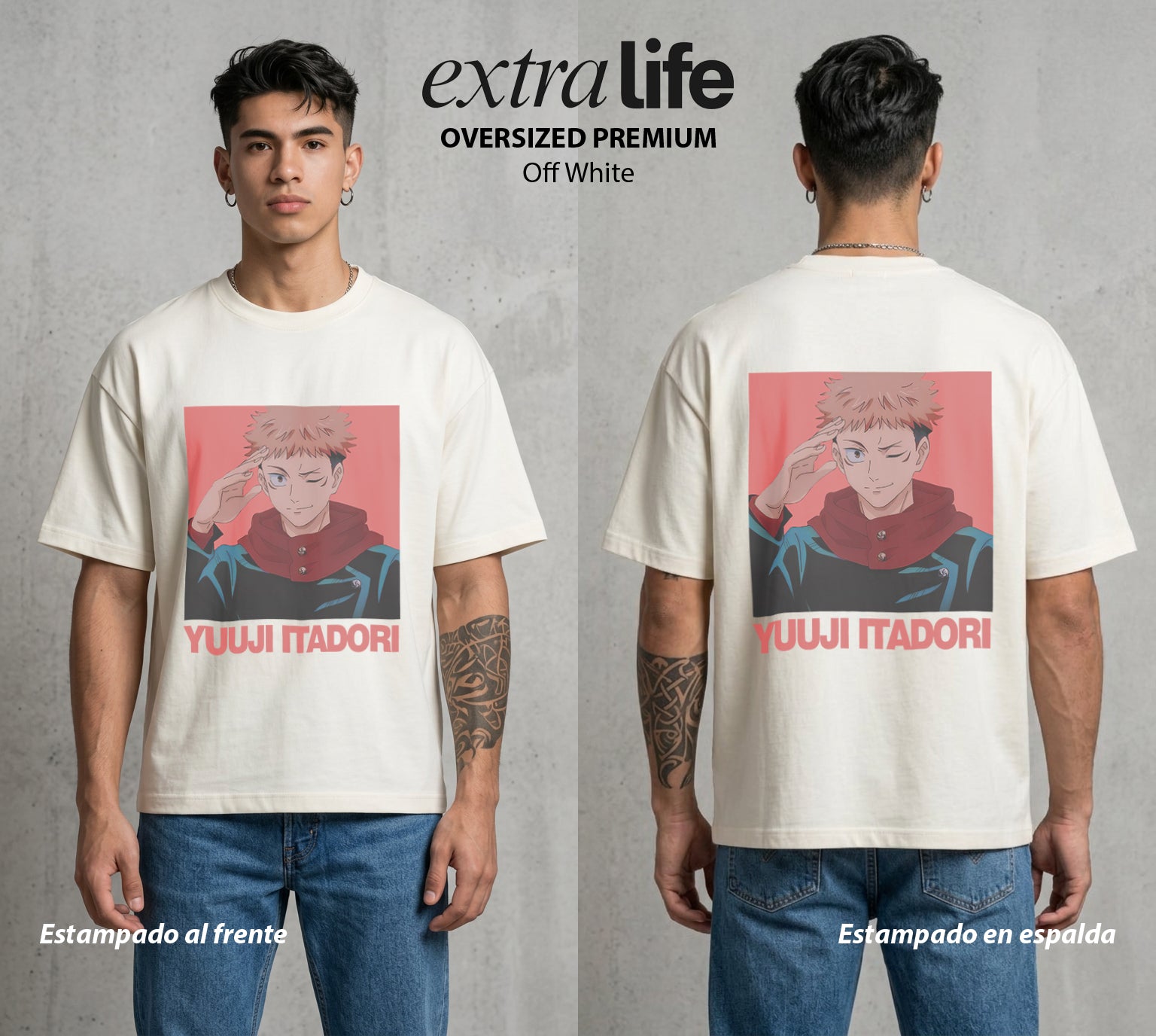 El Arte de las Maldiciones | La Voluntad del Bien #04526 - Playera Oversized Premium | Off White - Foto en modelo