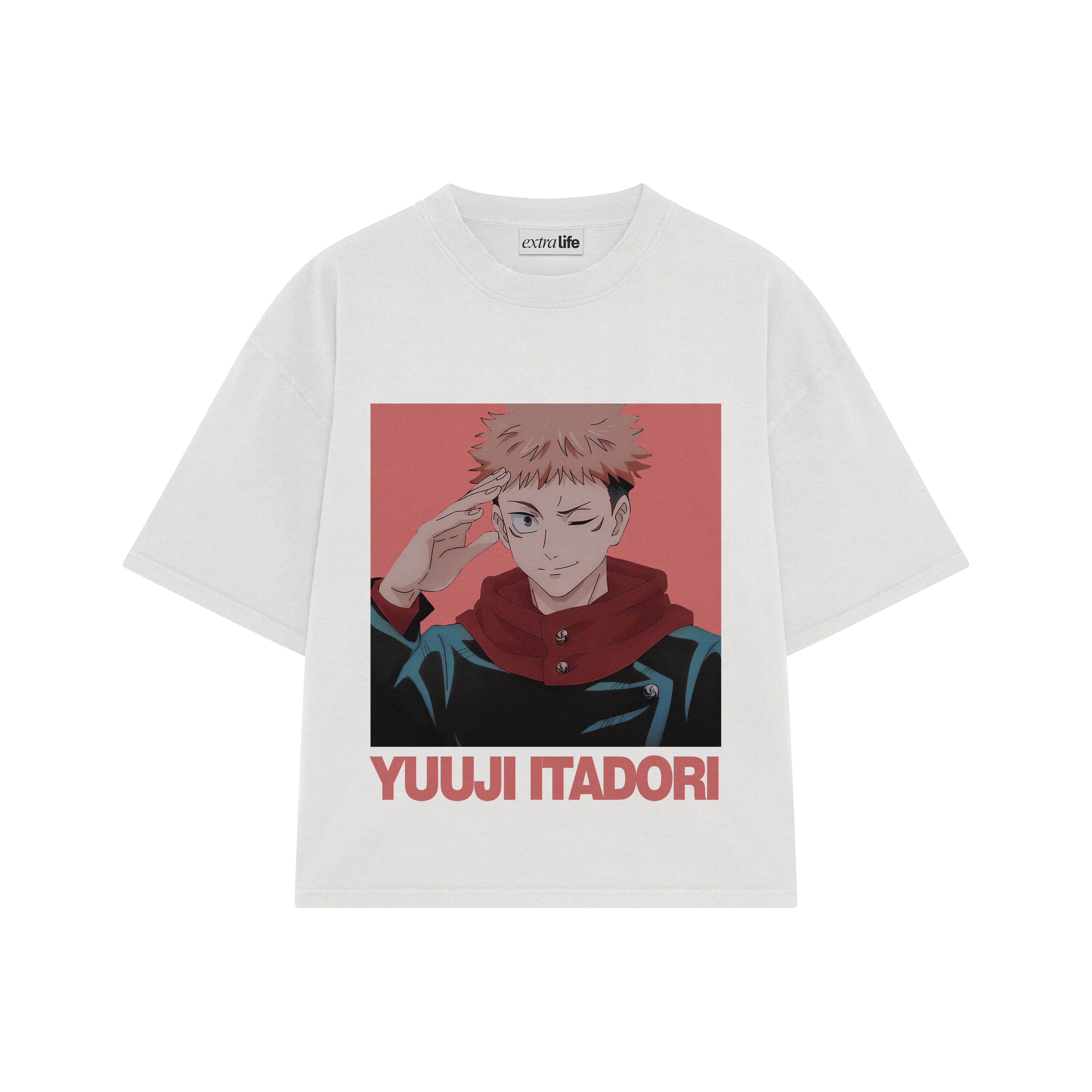 Playera streetwear premium de anime y gaming ExtraLife MX, corte boxy oversized drop shoulder heavyweight en color Deep Black y Off-White, moda urbana mexicana de culto.