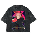 Playera streetwear premium de anime y gaming ExtraLife MX, corte boxy deluxe mineral wash heavyweight en color Acid Wash, moda urbana mexicana de culto.