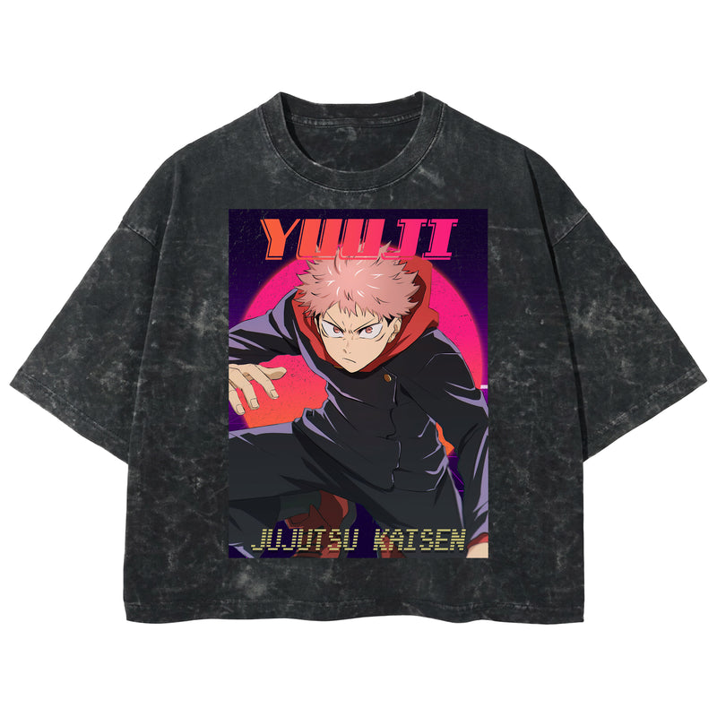 Playera streetwear premium de anime y gaming ExtraLife MX, corte boxy deluxe mineral wash heavyweight en color Acid Wash, moda urbana mexicana de culto.