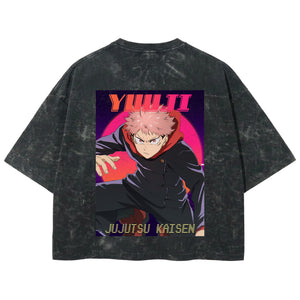 Playera streetwear premium de anime y gaming ExtraLife MX, corte boxy deluxe mineral wash heavyweight en color Acid Wash, moda urbana mexicana de culto.