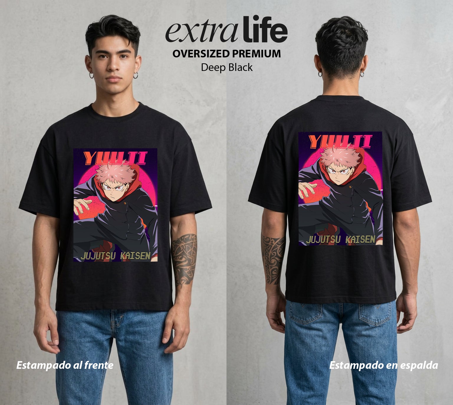 El Arte de las Maldiciones | El Portador del Rey #04527 - Playera Oversized Premium | Deep Black - Foto en modelo