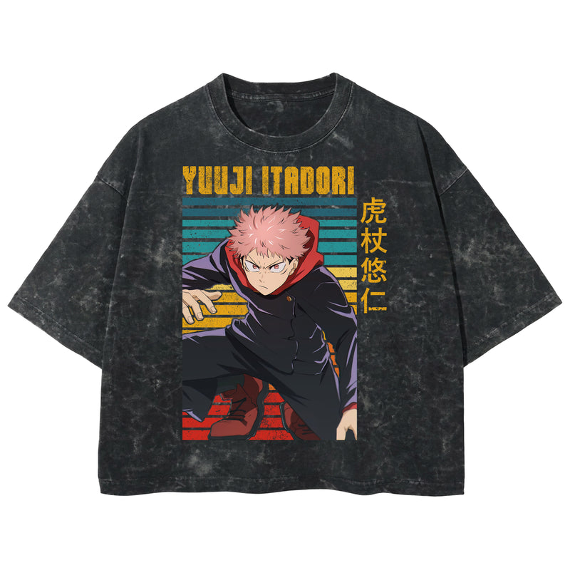 Playera streetwear premium de anime y gaming ExtraLife MX, corte boxy deluxe mineral wash heavyweight en color Acid Wash, moda urbana mexicana de culto.