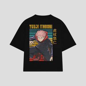 Playera streetwear premium de anime y gaming ExtraLife MX, corte boxy oversized drop shoulder heavyweight en color Deep Black y Off-White, moda urbana mexicana de culto.