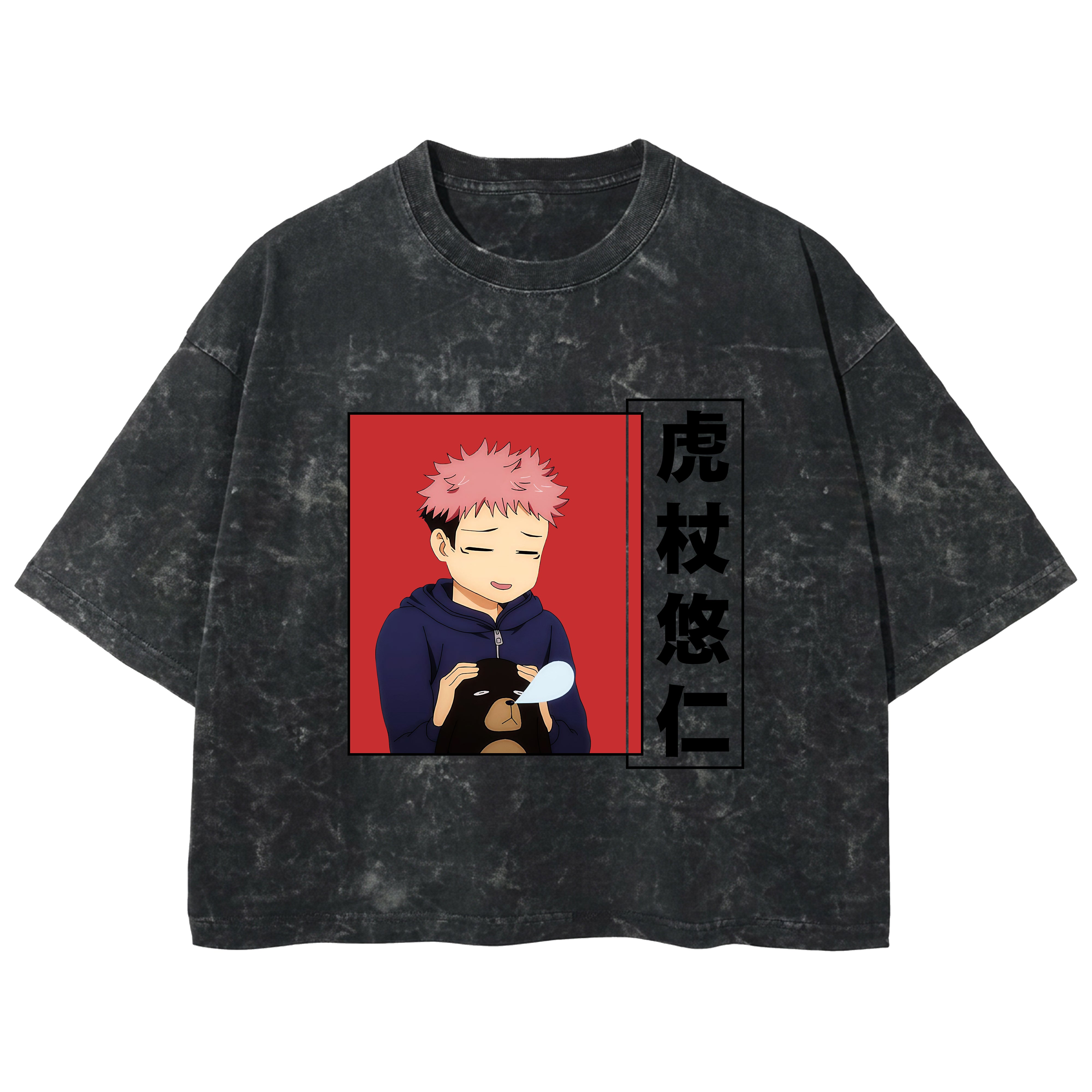 Playera streetwear premium de anime y gaming ExtraLife MX, corte boxy deluxe mineral wash heavyweight en color Acid Wash, moda urbana mexicana de culto.