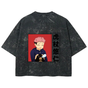 Playera streetwear premium de anime y gaming ExtraLife MX, corte boxy deluxe mineral wash heavyweight en color Acid Wash, moda urbana mexicana de culto.