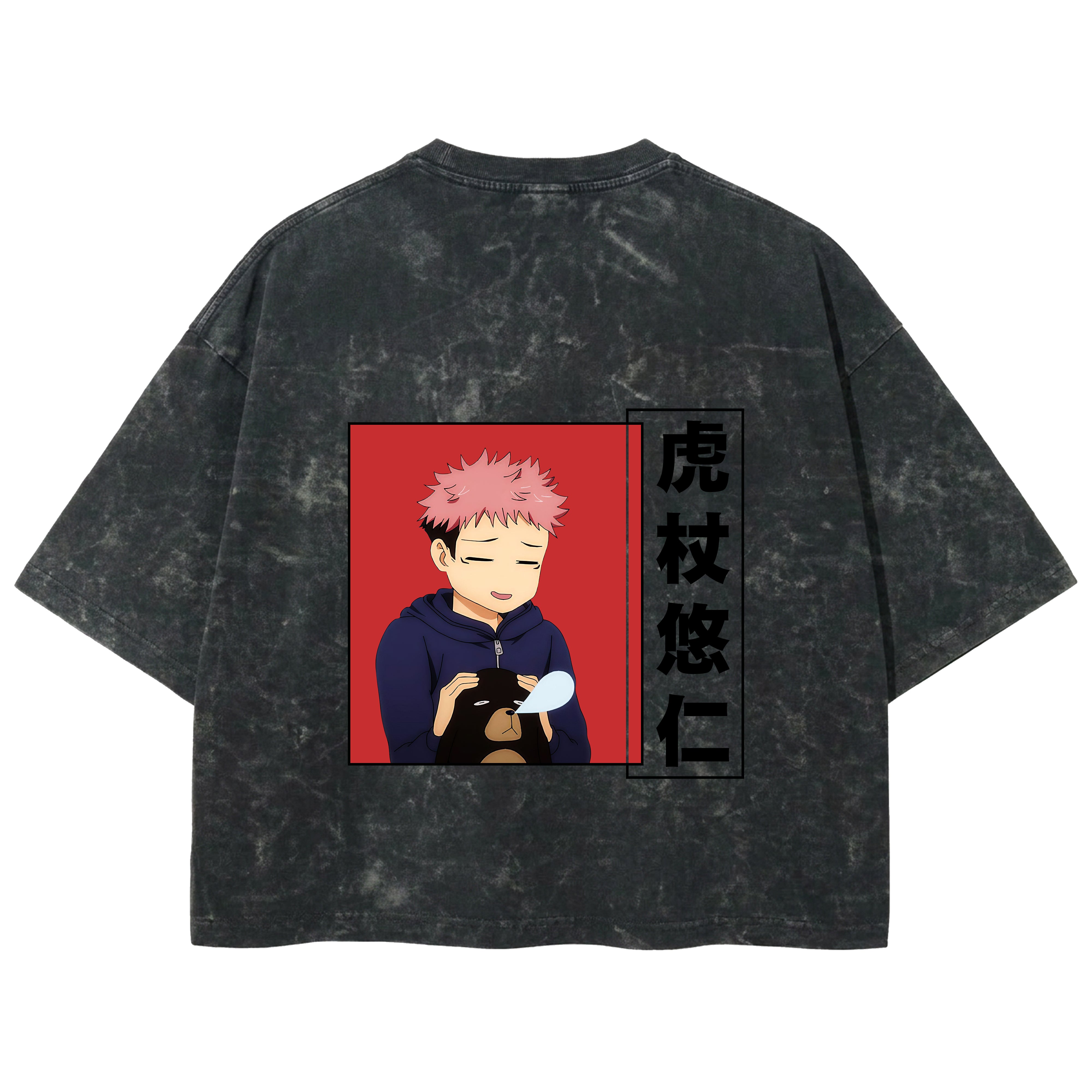Playera streetwear premium de anime y gaming ExtraLife MX, corte boxy deluxe mineral wash heavyweight en color Acid Wash, moda urbana mexicana de culto.