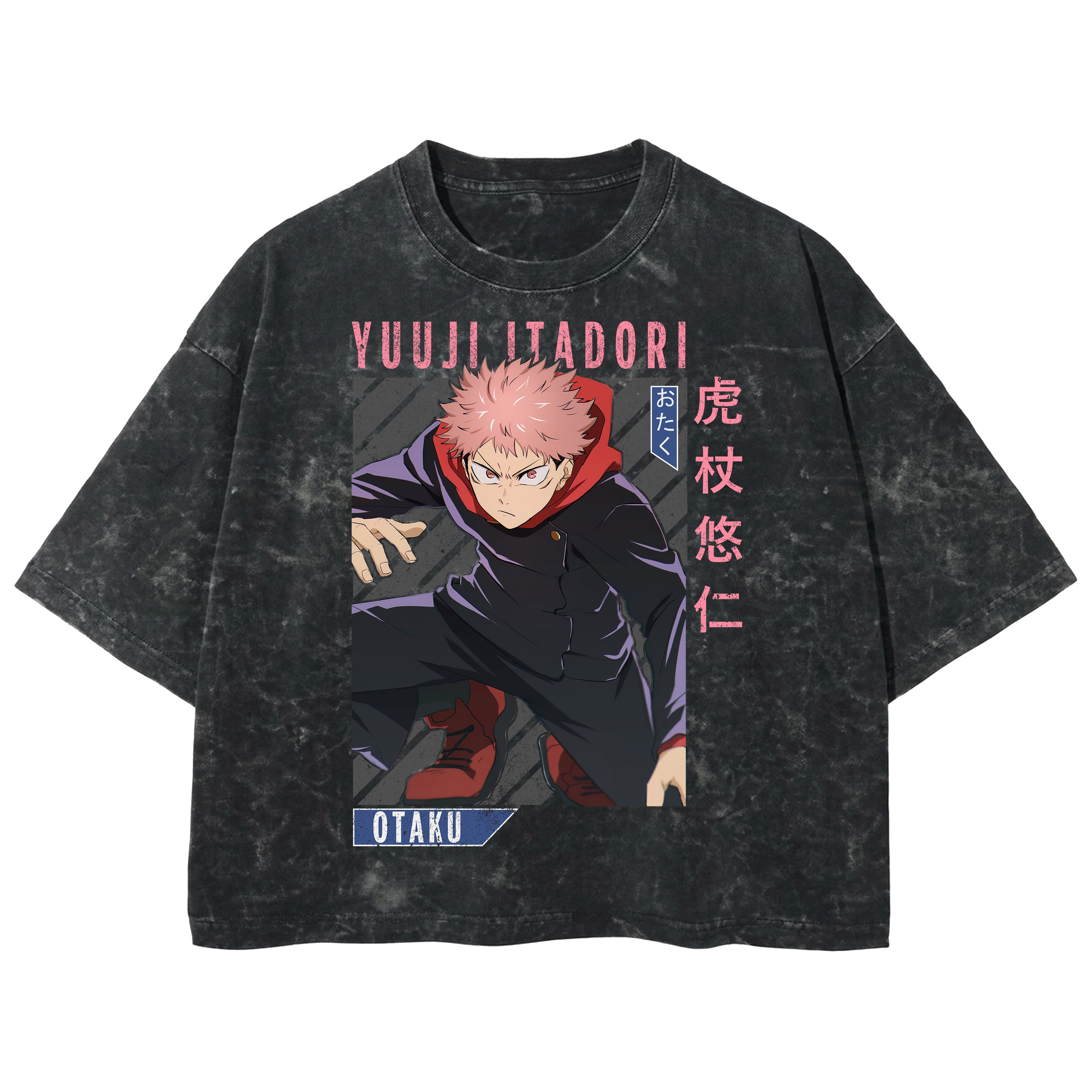 Playera streetwear premium de anime y gaming ExtraLife MX, corte boxy deluxe mineral wash heavyweight en color Acid Wash, moda urbana mexicana de culto.