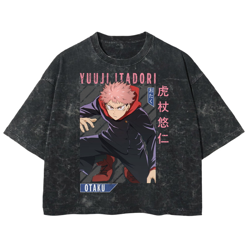 Playera streetwear premium de anime y gaming ExtraLife MX, corte boxy deluxe mineral wash heavyweight en color Acid Wash, moda urbana mexicana de culto.