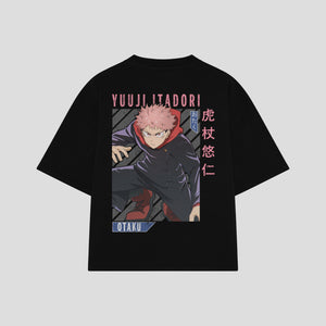 Playera streetwear premium de anime y gaming ExtraLife MX, corte boxy oversized drop shoulder heavyweight en color Deep Black y Off-White, moda urbana mexicana de culto.