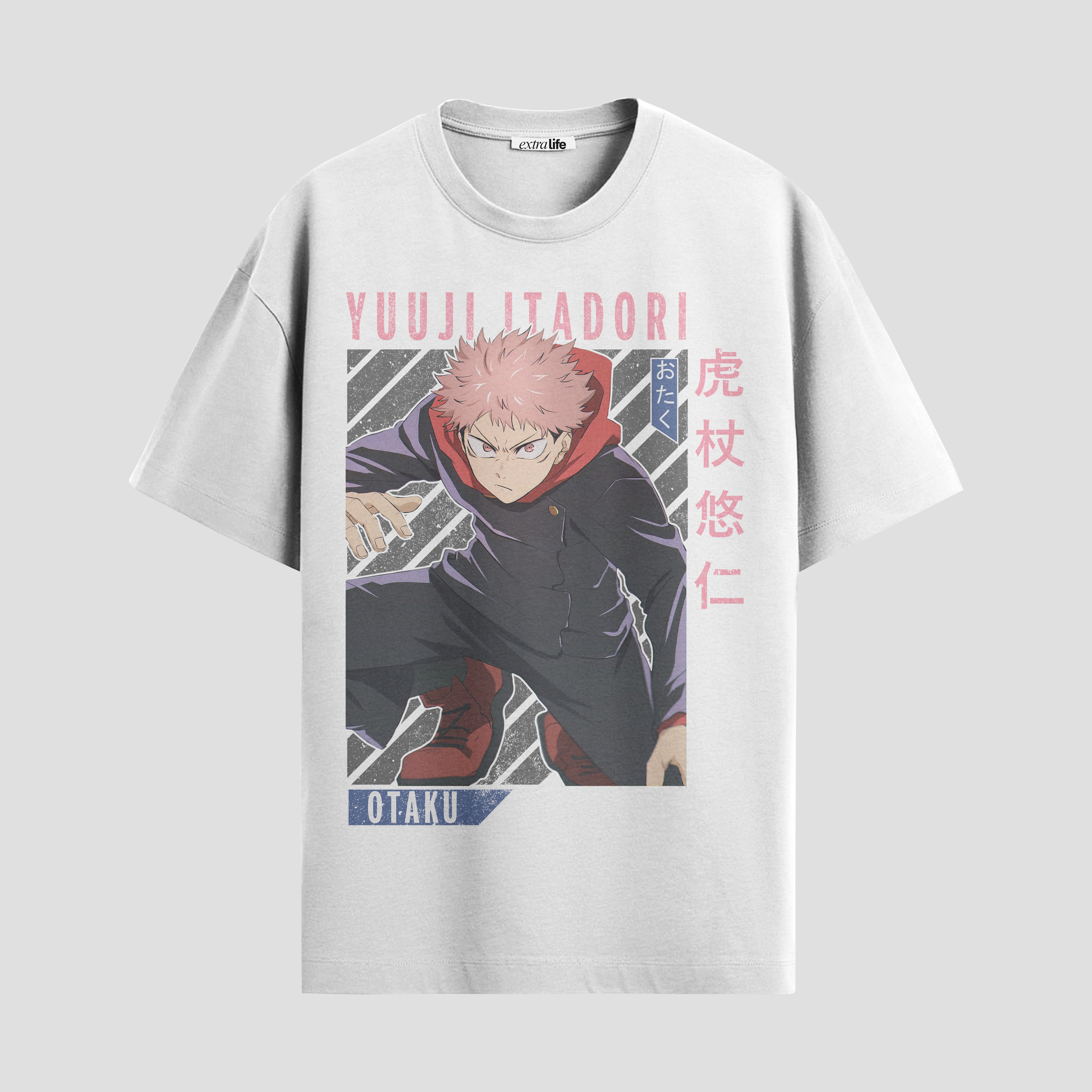 Playera urbana de anime y gaming ExtraLife MX, corte Standard Fit unisex ligero y transpirable en color Deep Black y Pure White, ropa de uso diario para gym y casual.