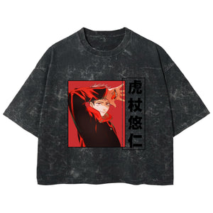 Playera streetwear premium de anime y gaming ExtraLife MX, corte boxy deluxe mineral wash heavyweight en color Acid Wash, moda urbana mexicana de culto.