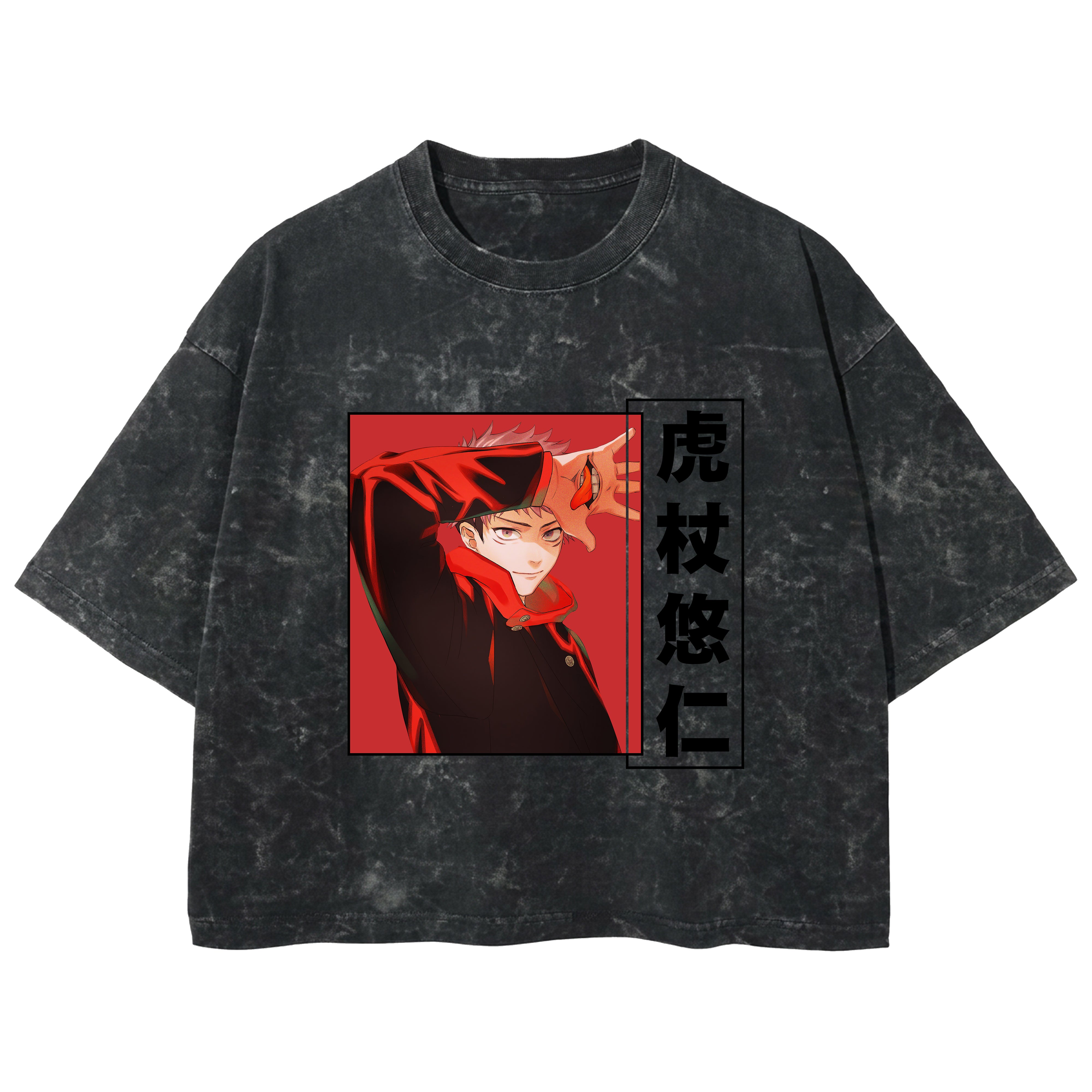 Playera streetwear premium de anime y gaming ExtraLife MX, corte boxy deluxe mineral wash heavyweight en color Acid Wash, moda urbana mexicana de culto.